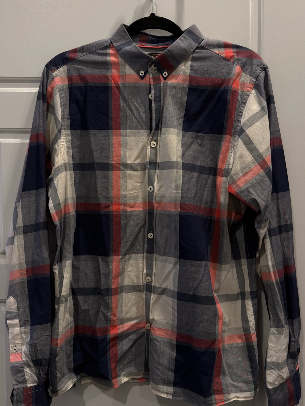 Ben Sherman Navy, Gray & Red Plaid Button Shirt